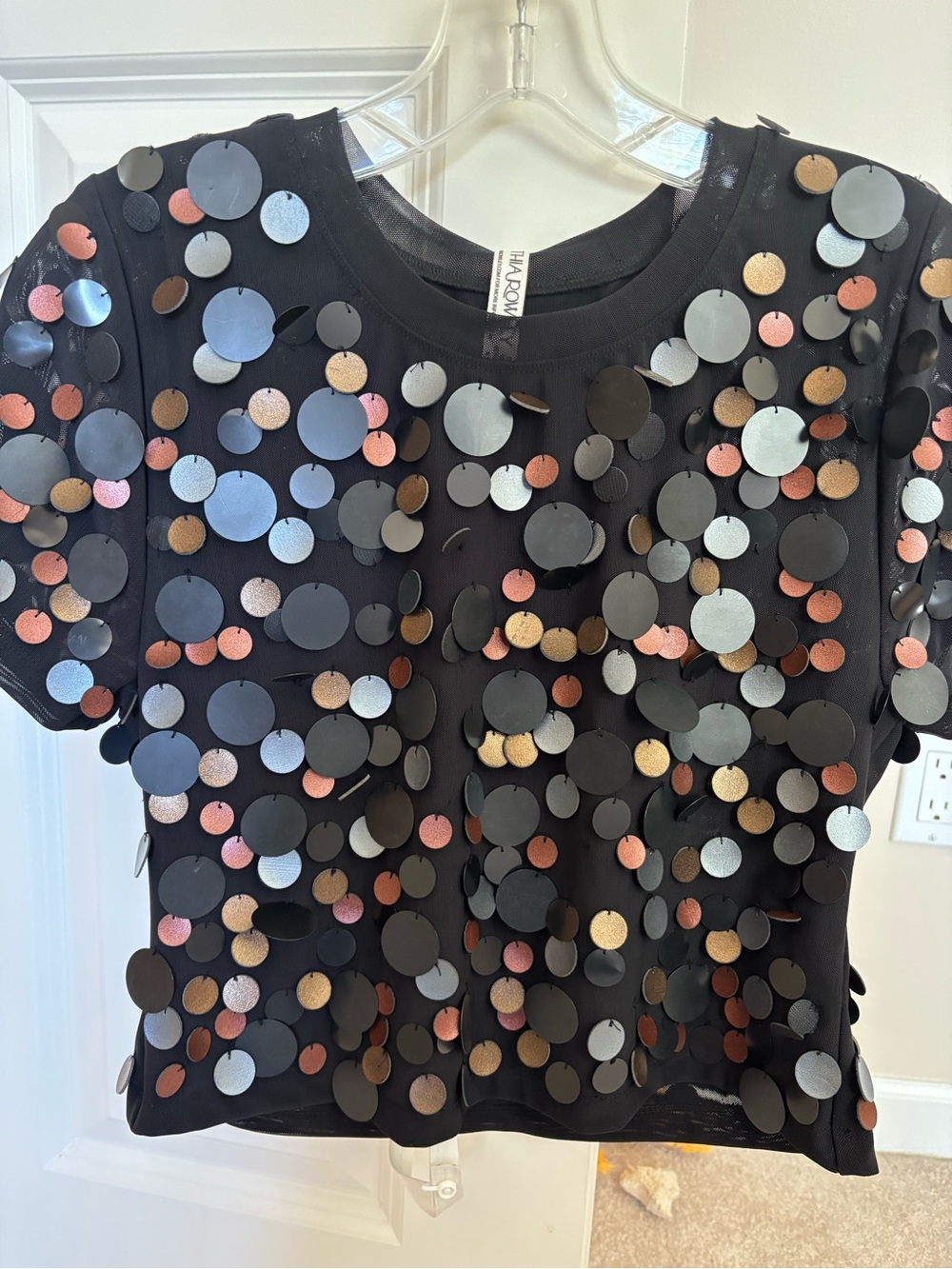 Cynthia Rowley Paillettes Mesh Baby Tee
